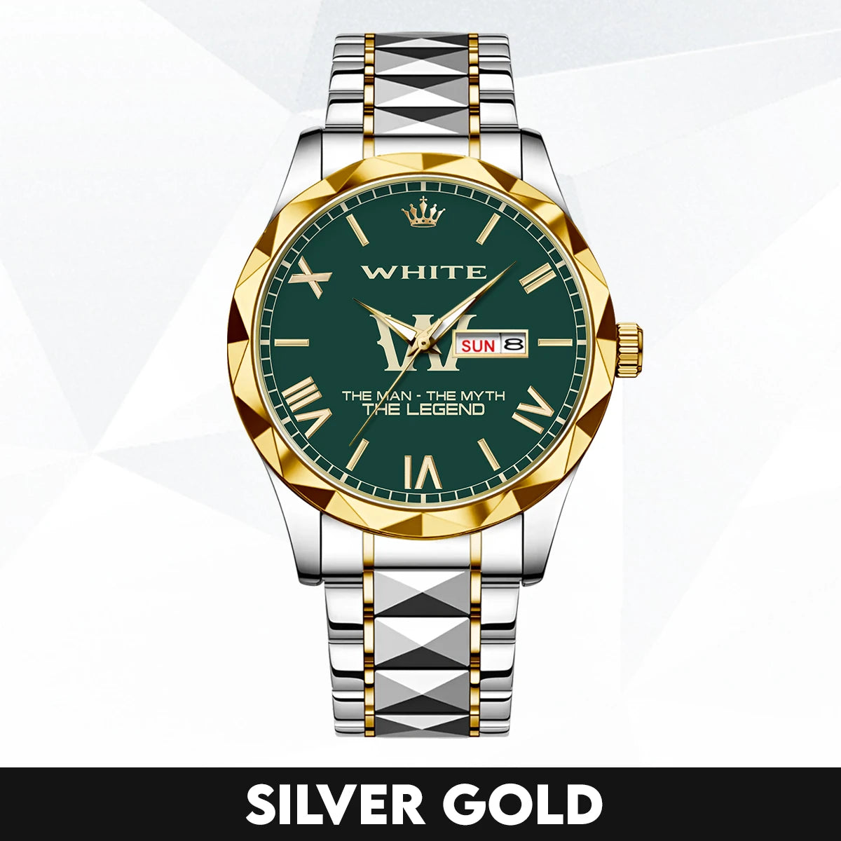 The Man The Myth The Legend Gold & Green Watch WHITE M1-W32