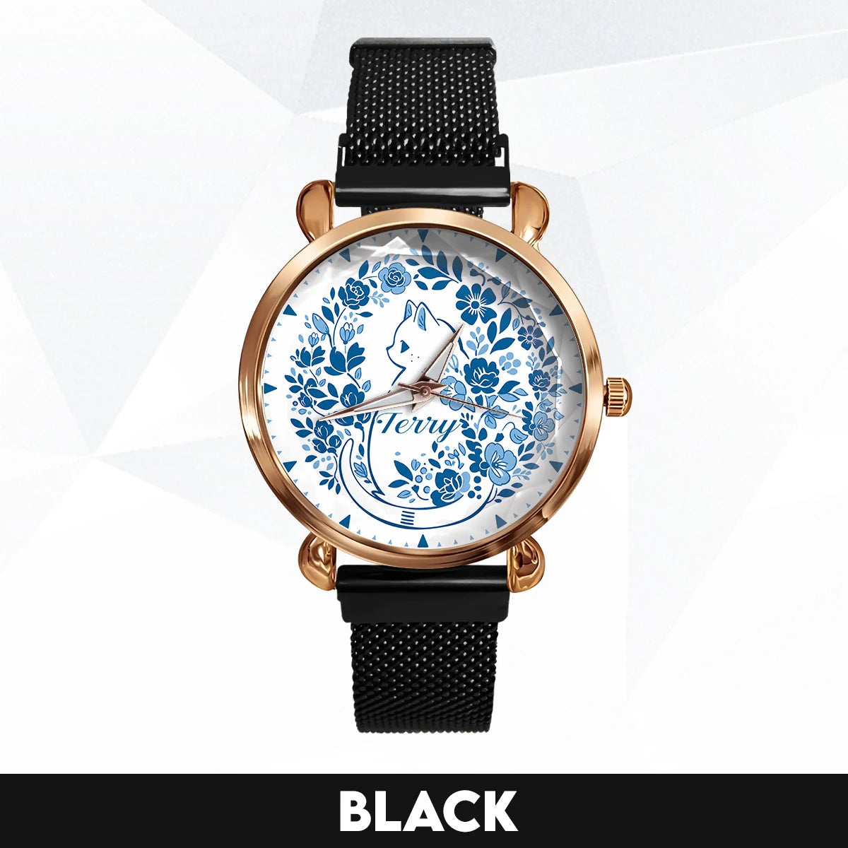 TERRY 13K1-475 Blue Floral Cat Mesh Watch