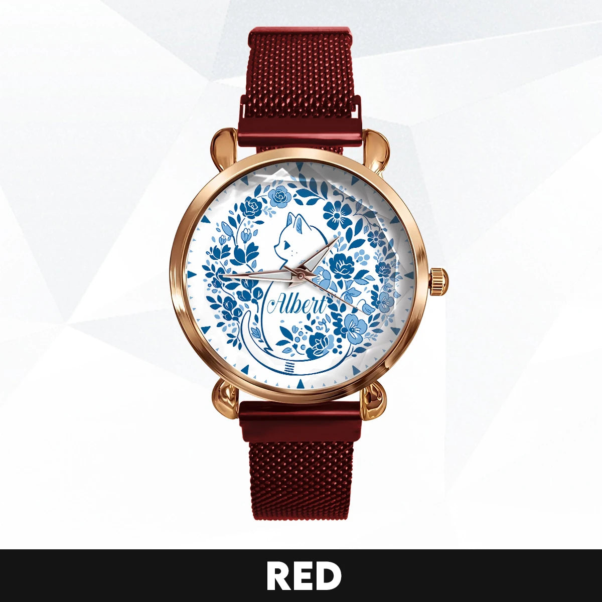 ALBERT 13K1-475 Blue Floral Cat Mesh Watch