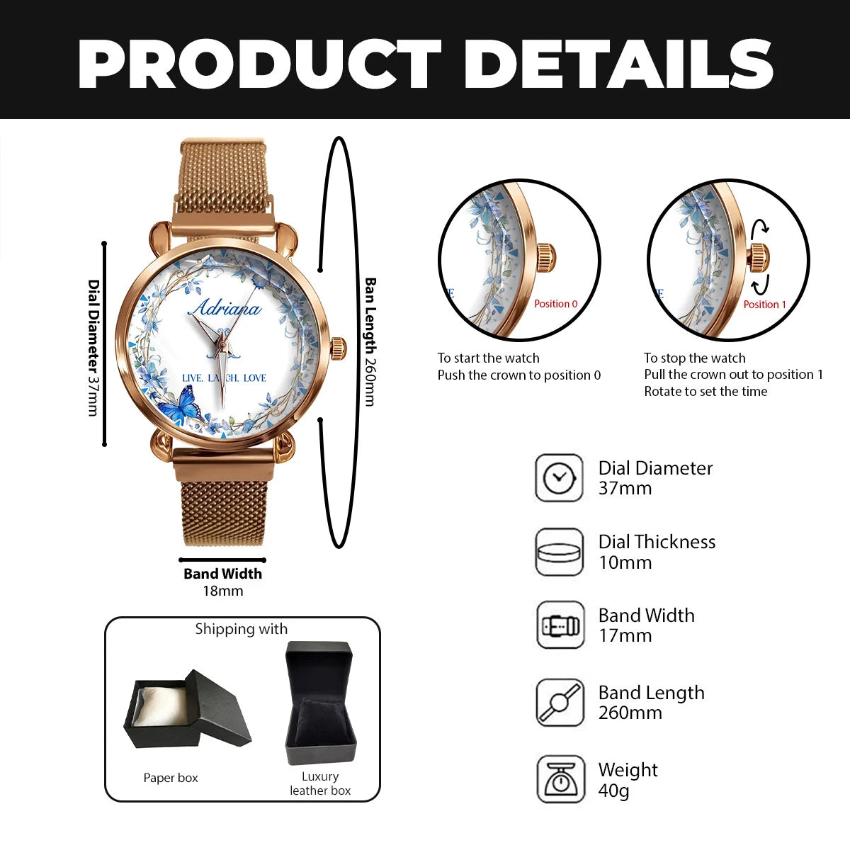 Live Laugh Love Blue Wreath Watch ADRIANA M1-W9
