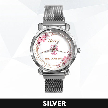 Live Laugh Love Flower Wreath Rose Golden Watch TORRES M1-W10