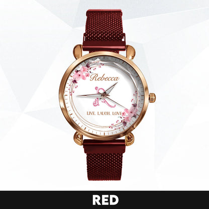 Live Laugh Love Flower Wreath Rose Golden Watch REBECCA M1-W10