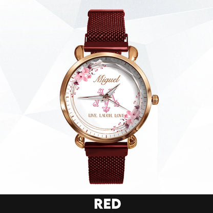 Live Laugh Love Flower Wreath Rose Golden Watch MIGUEL M1-W10