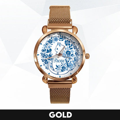 IRENE 13K1-475 Blue Floral Cat Mesh Watch