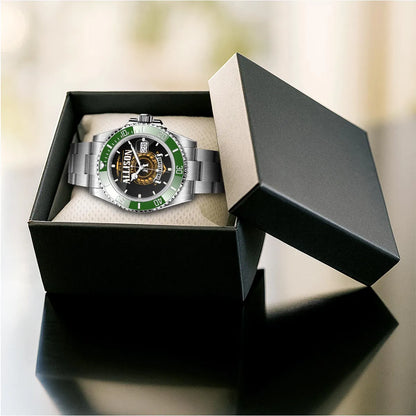 ALLISON 13K1-439 Personalized Green Submariner Watch, Premium Gift for Anniversary
