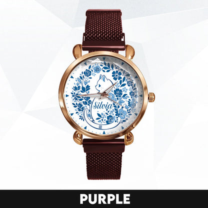 SILVIA 13K1-475 Blue Floral Cat Mesh Watch