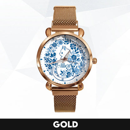 ALBERT 13K1-475 Blue Floral Cat Mesh Watch