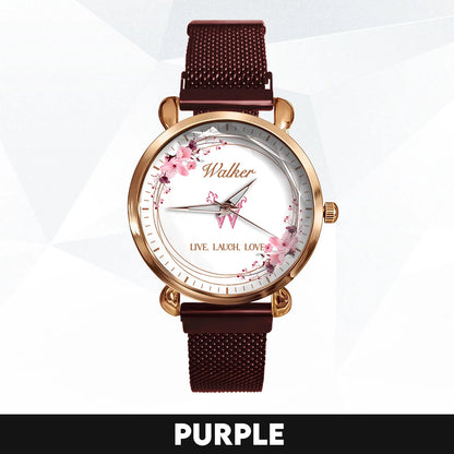 Live Laugh Love Flower Wreath Rose Golden Watch WALKER M1-W10