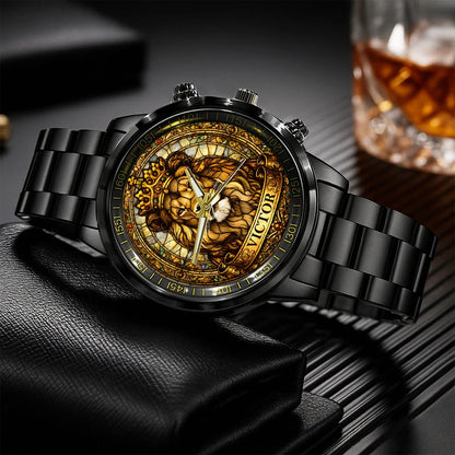 VICTOR 13K1-484 Personalized King Lion Luxury Stainless Steel Watch