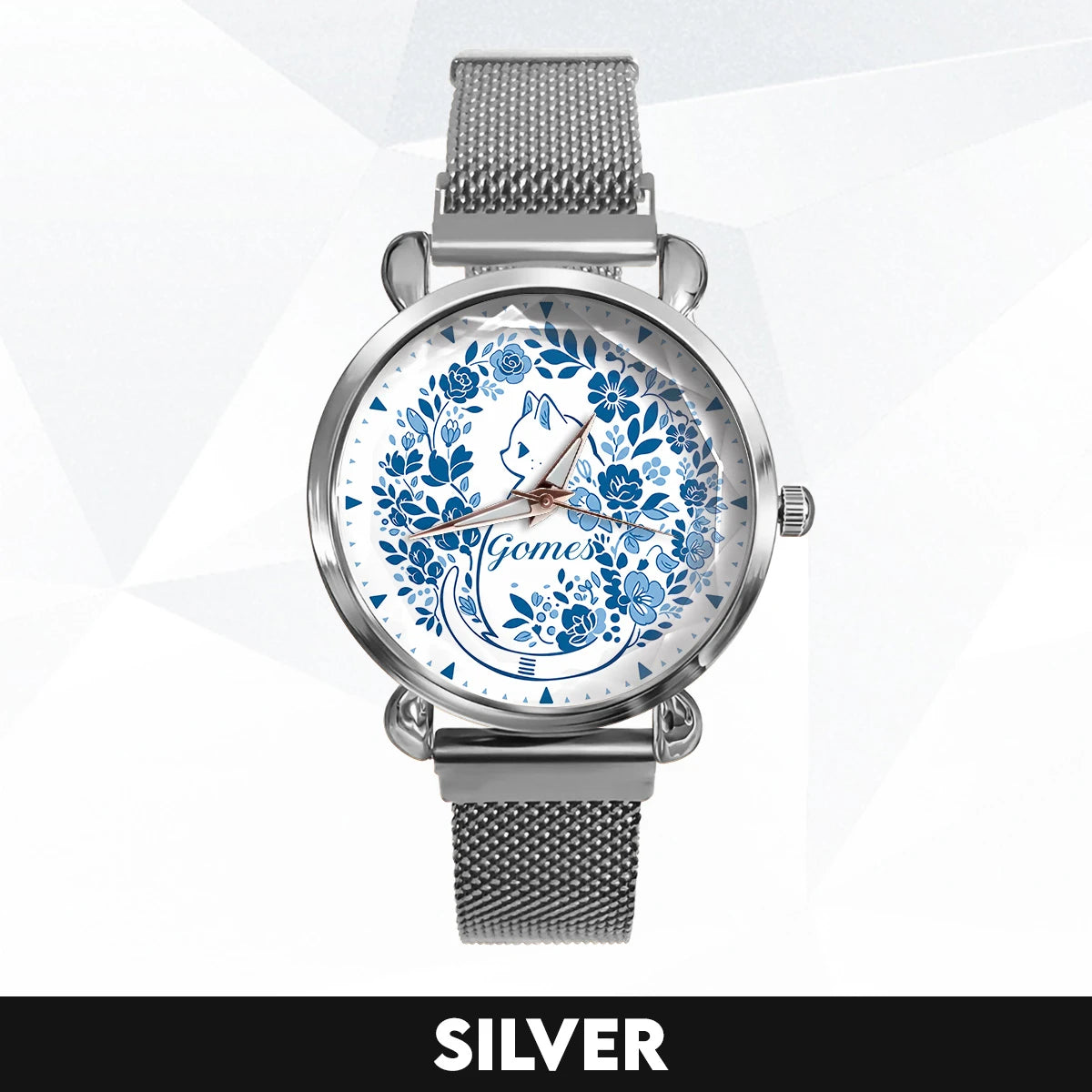 GOMES 13K1-475 Blue Floral Cat Mesh Watch