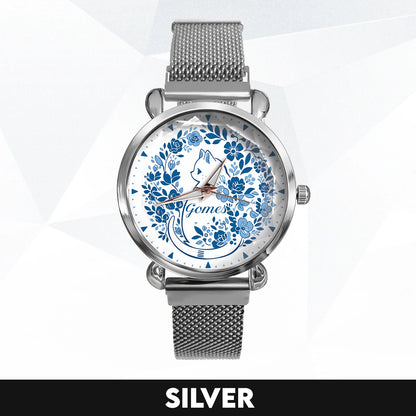 GOMES 13K1-475 Blue Floral Cat Mesh Watch