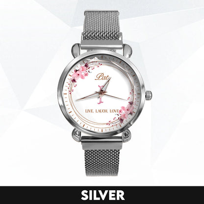 Live Laugh Love Flower Wreath Rose Golden Watch PAT M1-W10