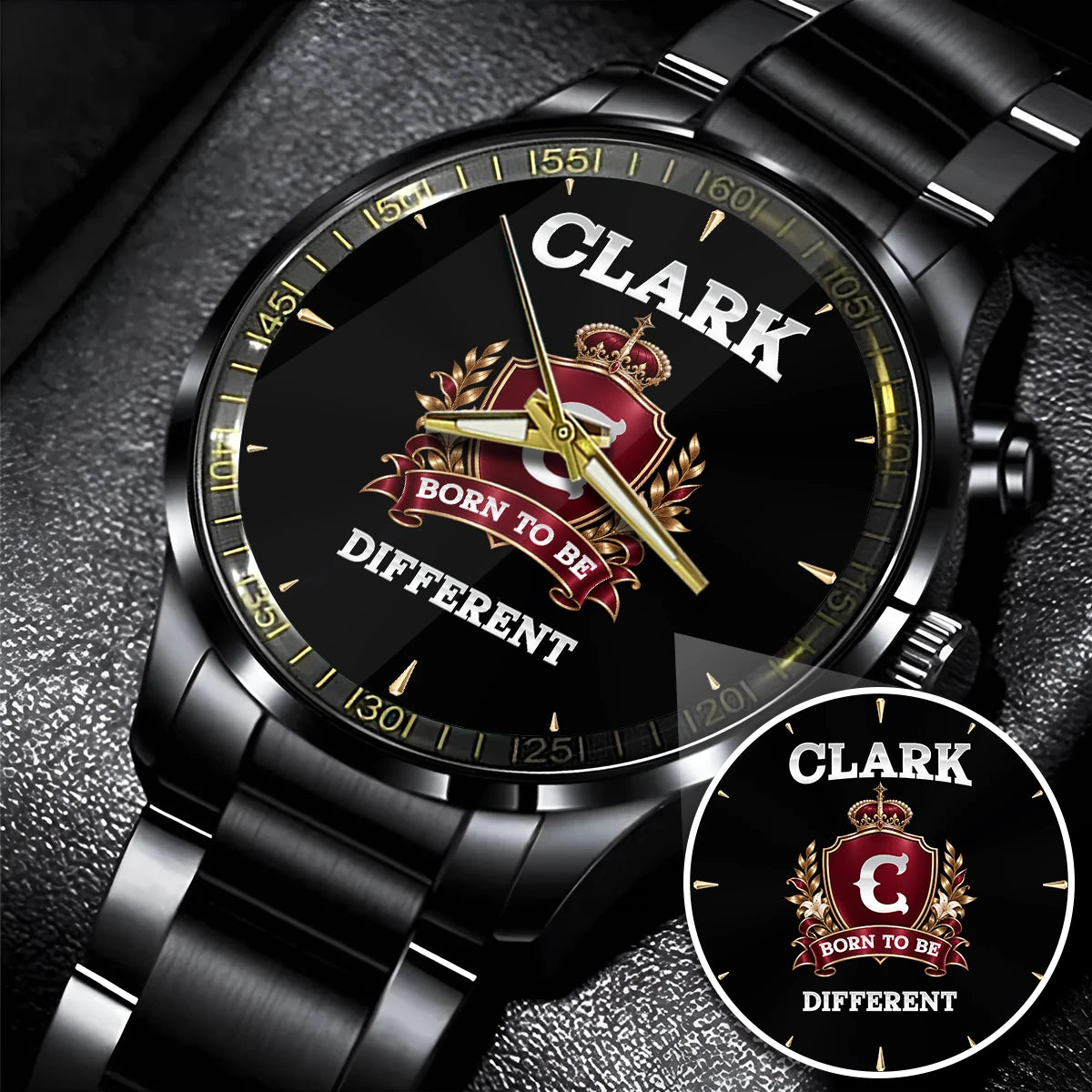 Personalized Born to Be Different Burgundy Crest Watch CLARK M1-W24