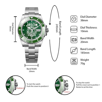 JASON 13K1-448 Personalized Green Watch “If ... Can’t Fix It No One Can”