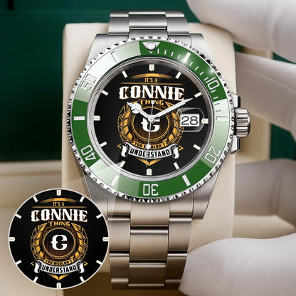 CONNIE 13K1-439 Personalized Green Submariner Watch, Premium Gift for Anniversary