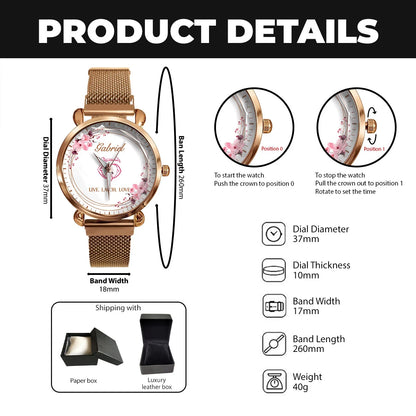 Live Laugh Love Flower Wreath Rose Golden Watch GABRIEL M1-W10