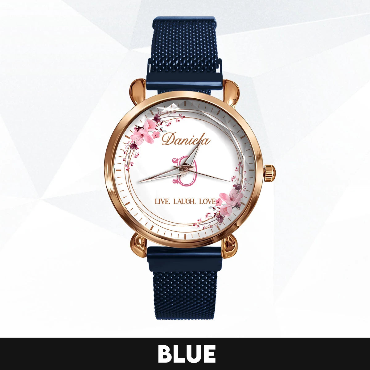 Live Laugh Love Flower Wreath Rose Golden Watch DANIELA M1-W10