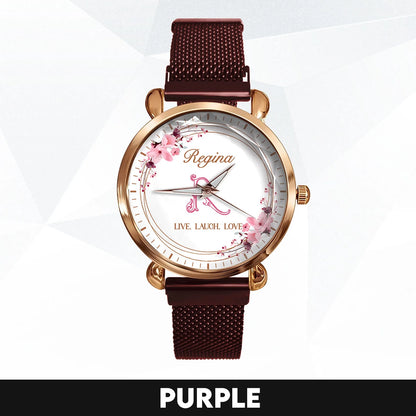 Live Laugh Love Flower Wreath Rose Golden Watch REGINA M1-W10
