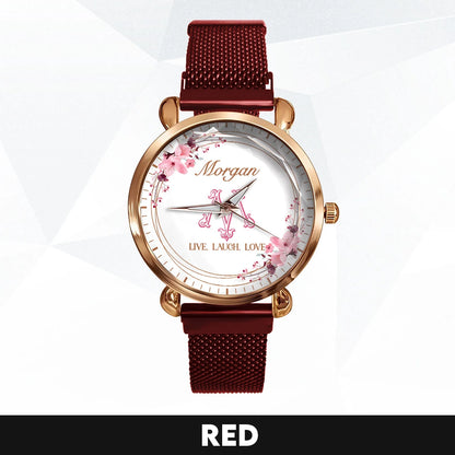 Live Laugh Love Flower Wreath Rose Golden Watch MORGAN M1-W10