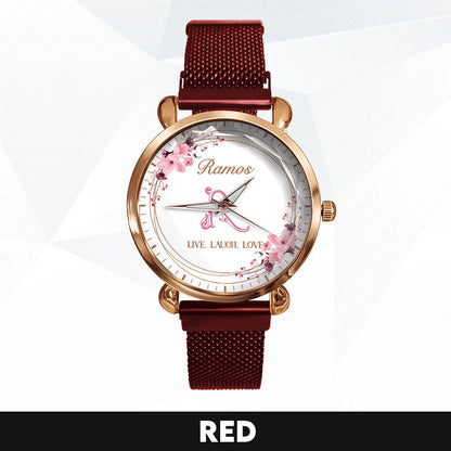 Live Laugh Love Flower Wreath Rose Golden Watch RAMOS M1-W10