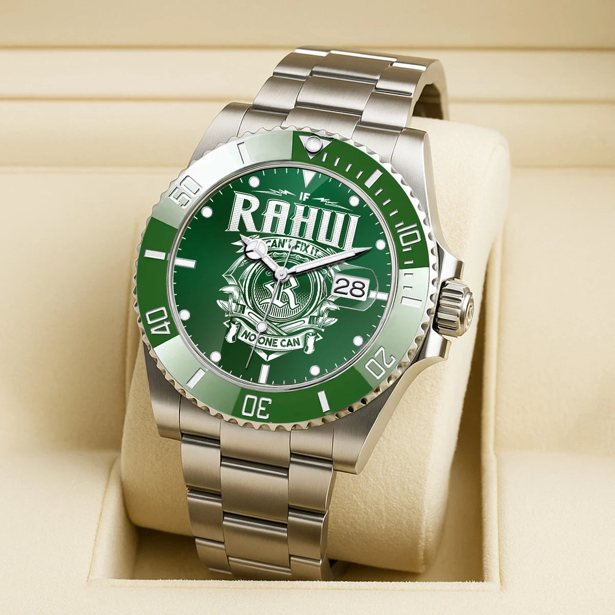 RAHUL 13K2-448 Personalized Green Watch “If ... Can’t Fix It No One Can”