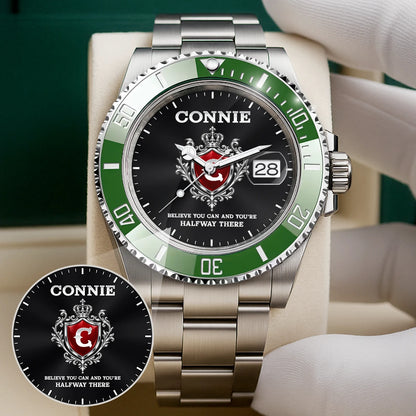 Believe You Can and You're Halfway There Silver & Green Watch CONNIE M1-W29