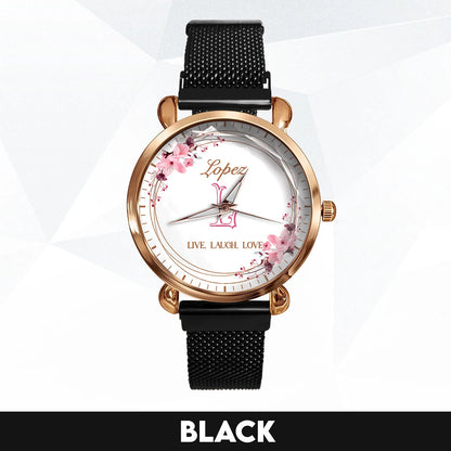 Live Laugh Love Flower Wreath Rose Golden Watch LOPEZ M1-W10