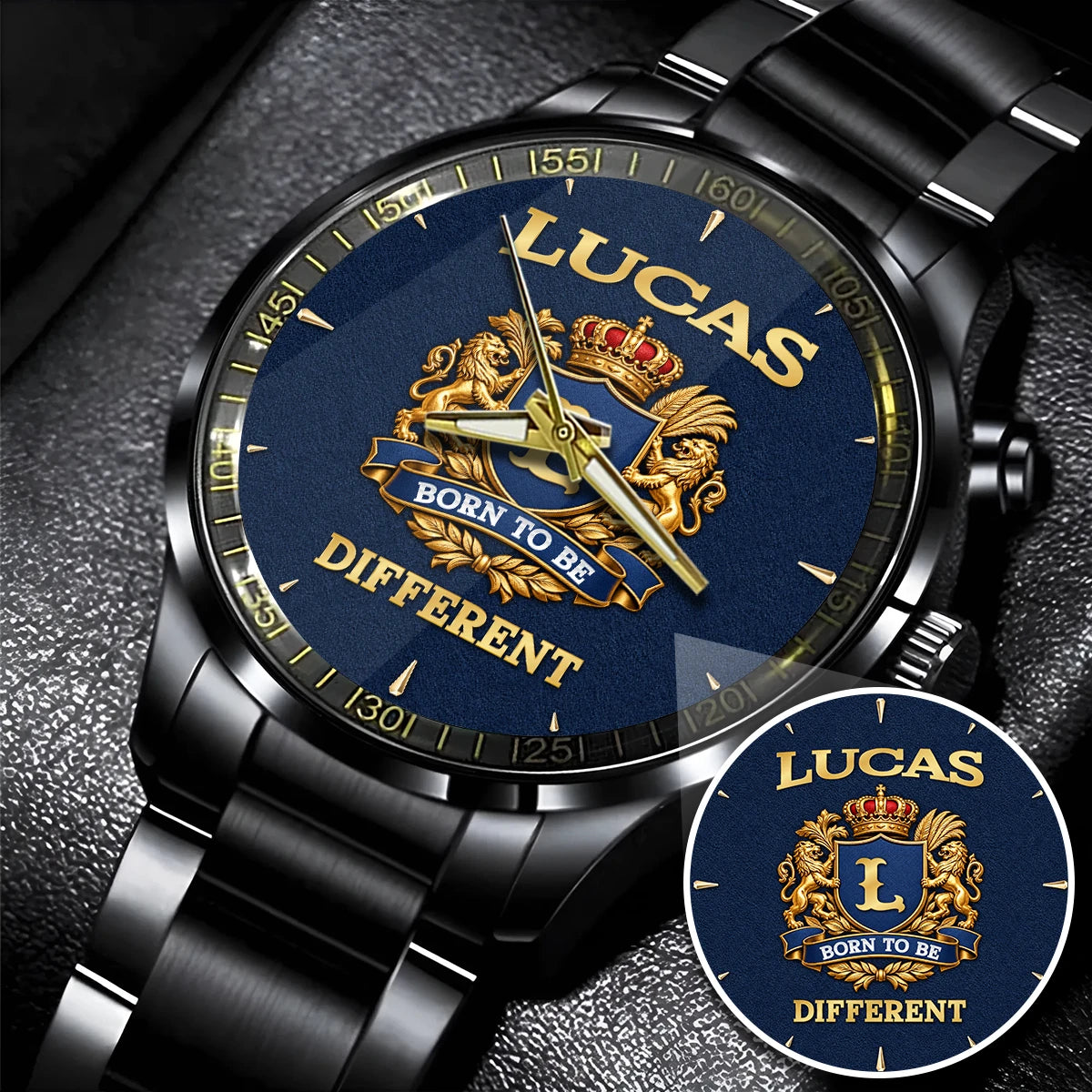 Personalized Born to Be Different Gold Logo Blue Watch LUCAS M1-W25