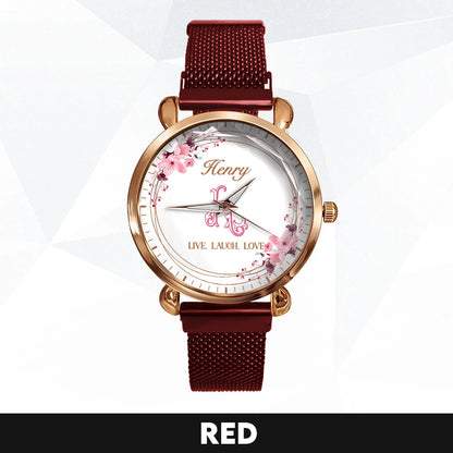 Live Laugh Love Flower Wreath Rose Golden Watch HENRY M1-W10