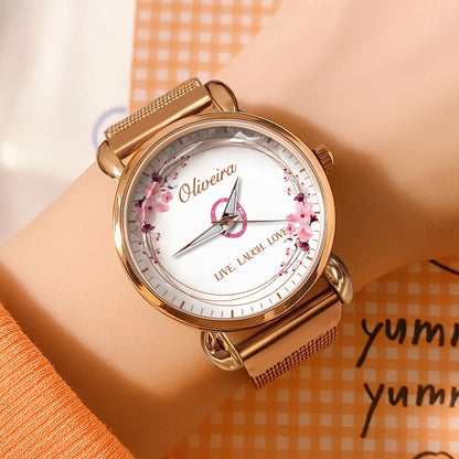 Live Laugh Love Flower Wreath Rose Golden Watch OLIVEIRA M1-W10