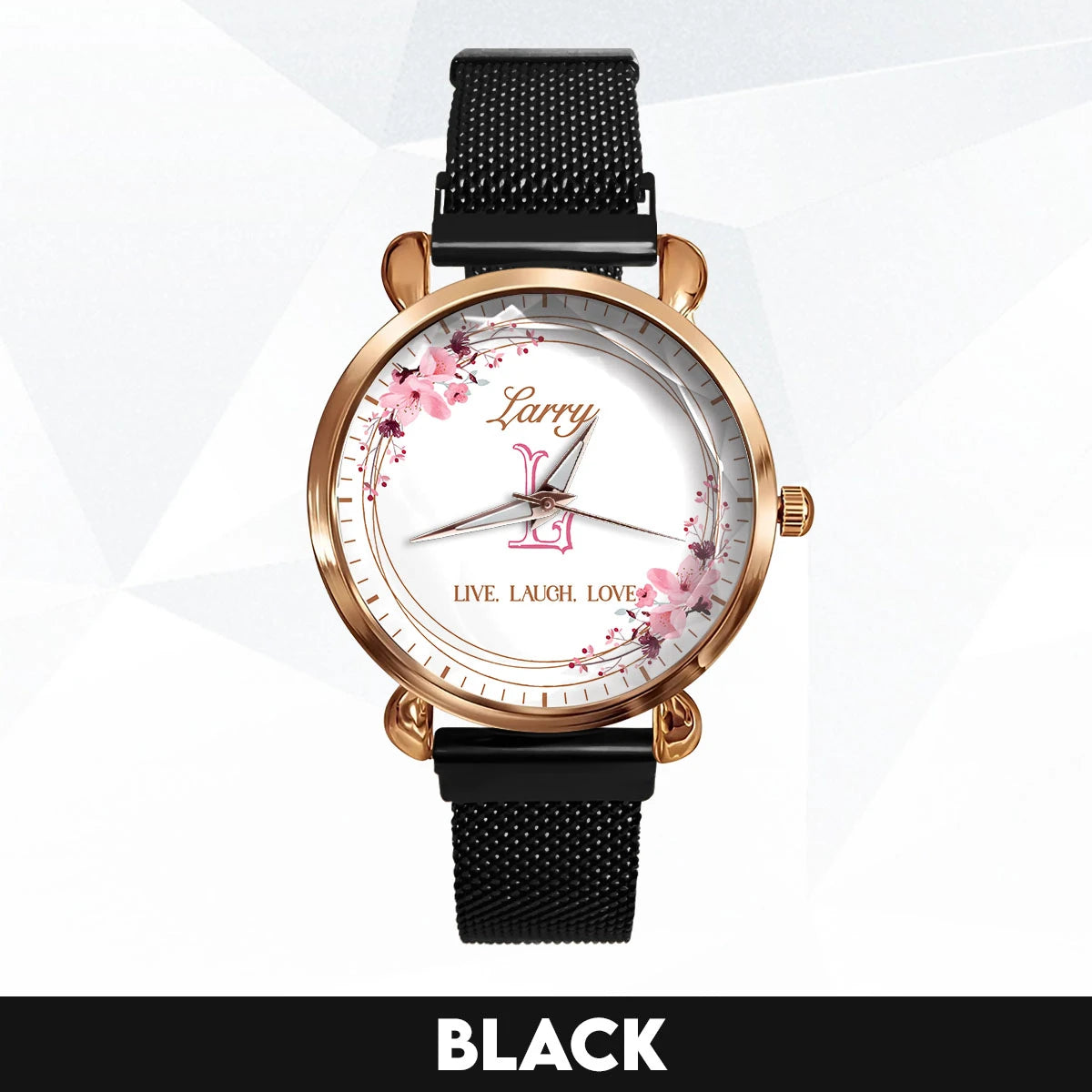 Live Laugh Love Flower Wreath Rose Golden Watch LARRY M1-W10