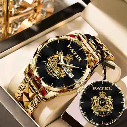 The Man The Myth The Legend Gold Lion Crest Watch PATEL M1-W40