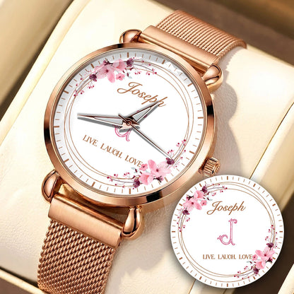 Live Laugh Love Flower Wreath Rose Golden Watch JOSEPH M1-W10