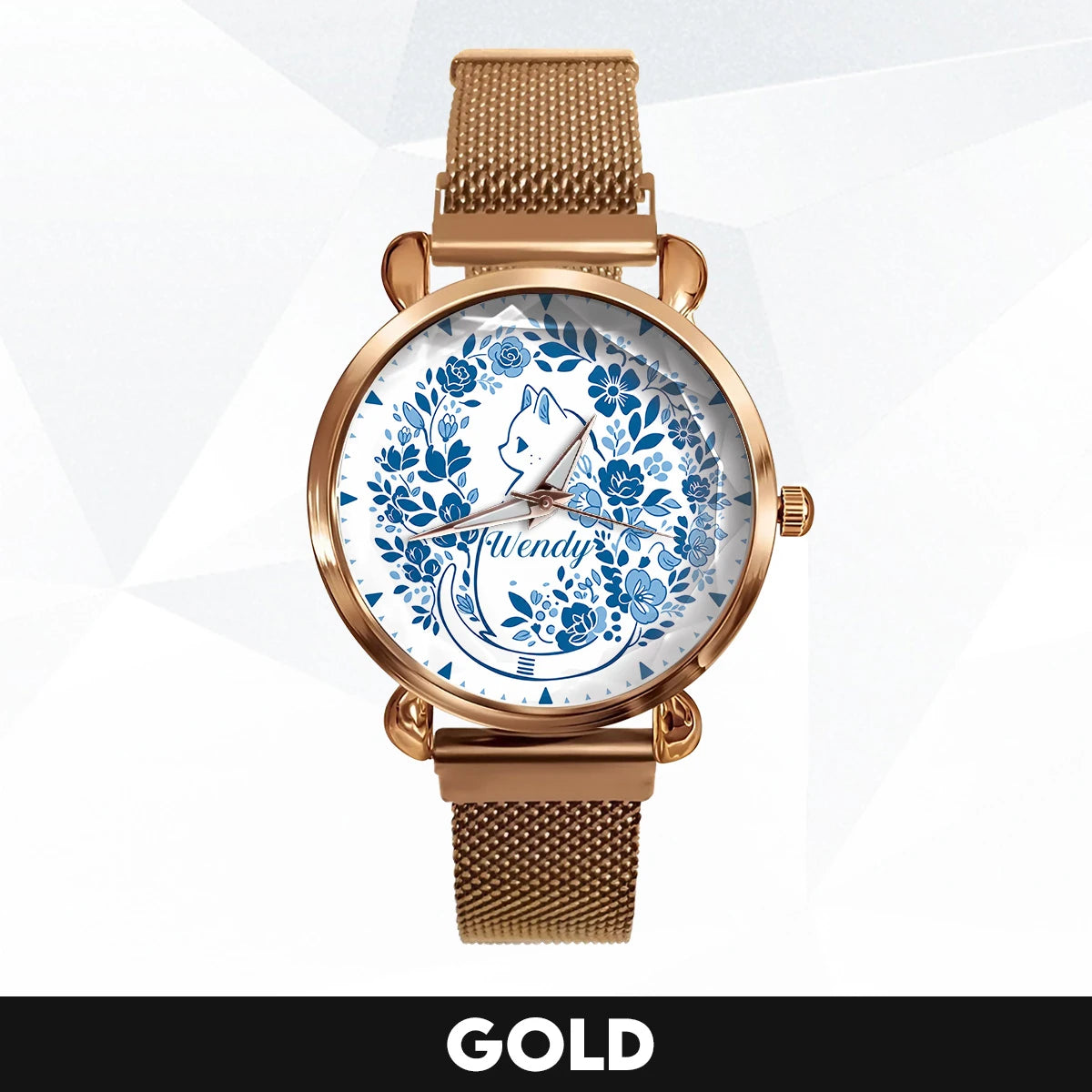 WENDY 13K1-475 Blue Floral Cat Mesh Watch