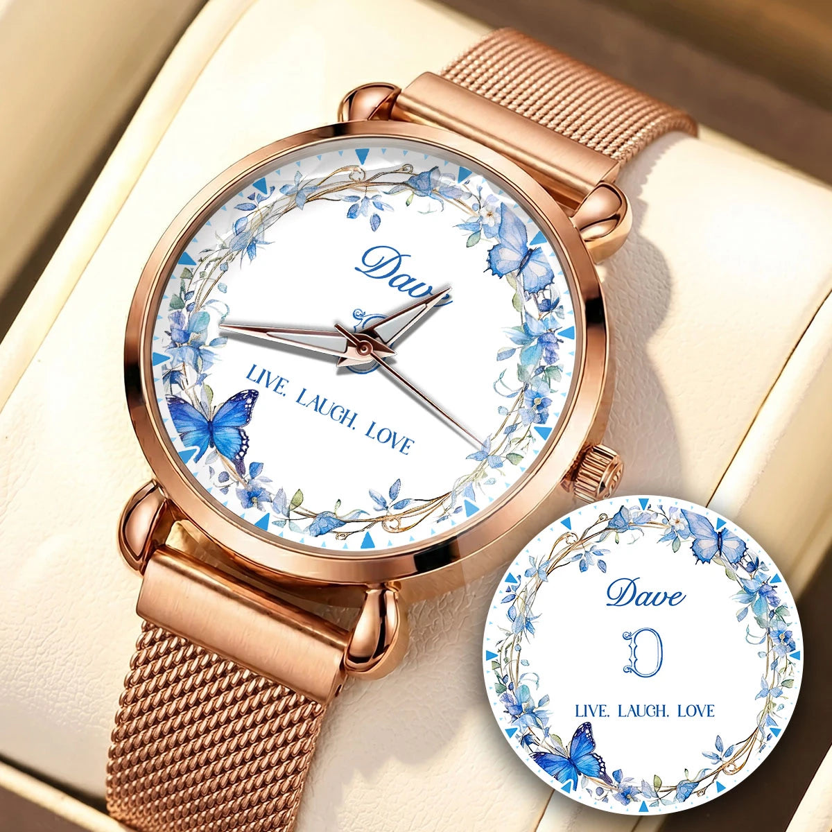 Live Laugh Love Blue Wreath Watch DAVE M1-W9